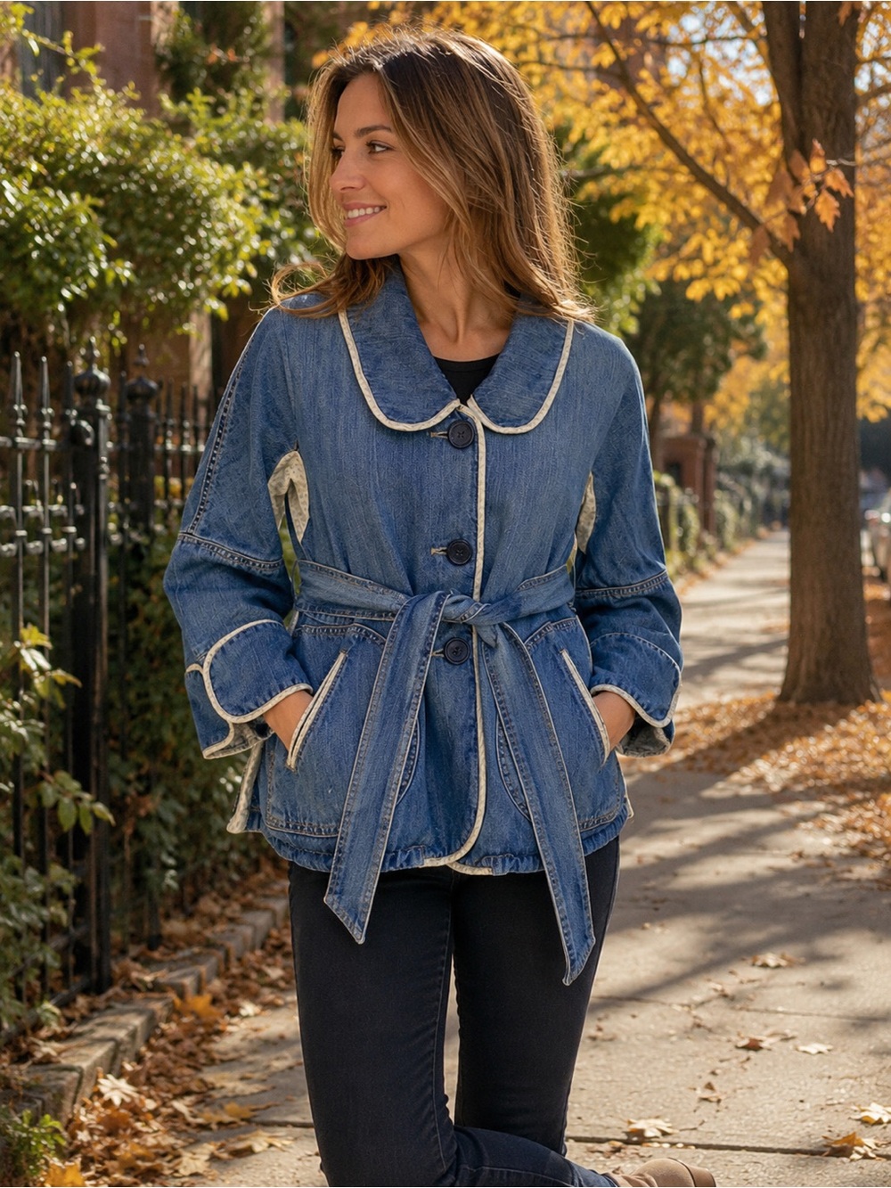 Marc Jacobs Denim Jean Kimono belted Jacket Sz XS pockets bohemian